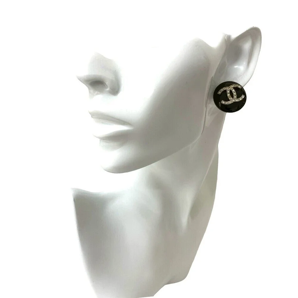 CHANEL Vintage Black Logo Earrings